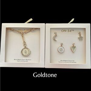 ON 34TH Goldtone Charm Necklace and Earring Set BNWT